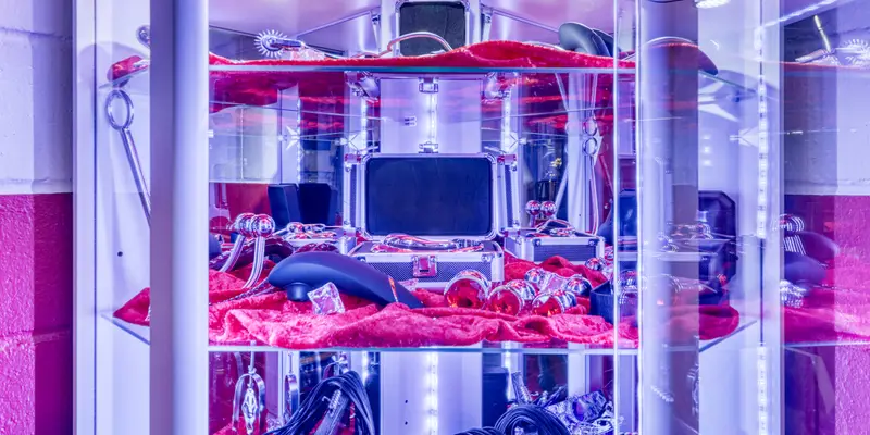 Toy cabinet: stainless-steel toys and plugs
