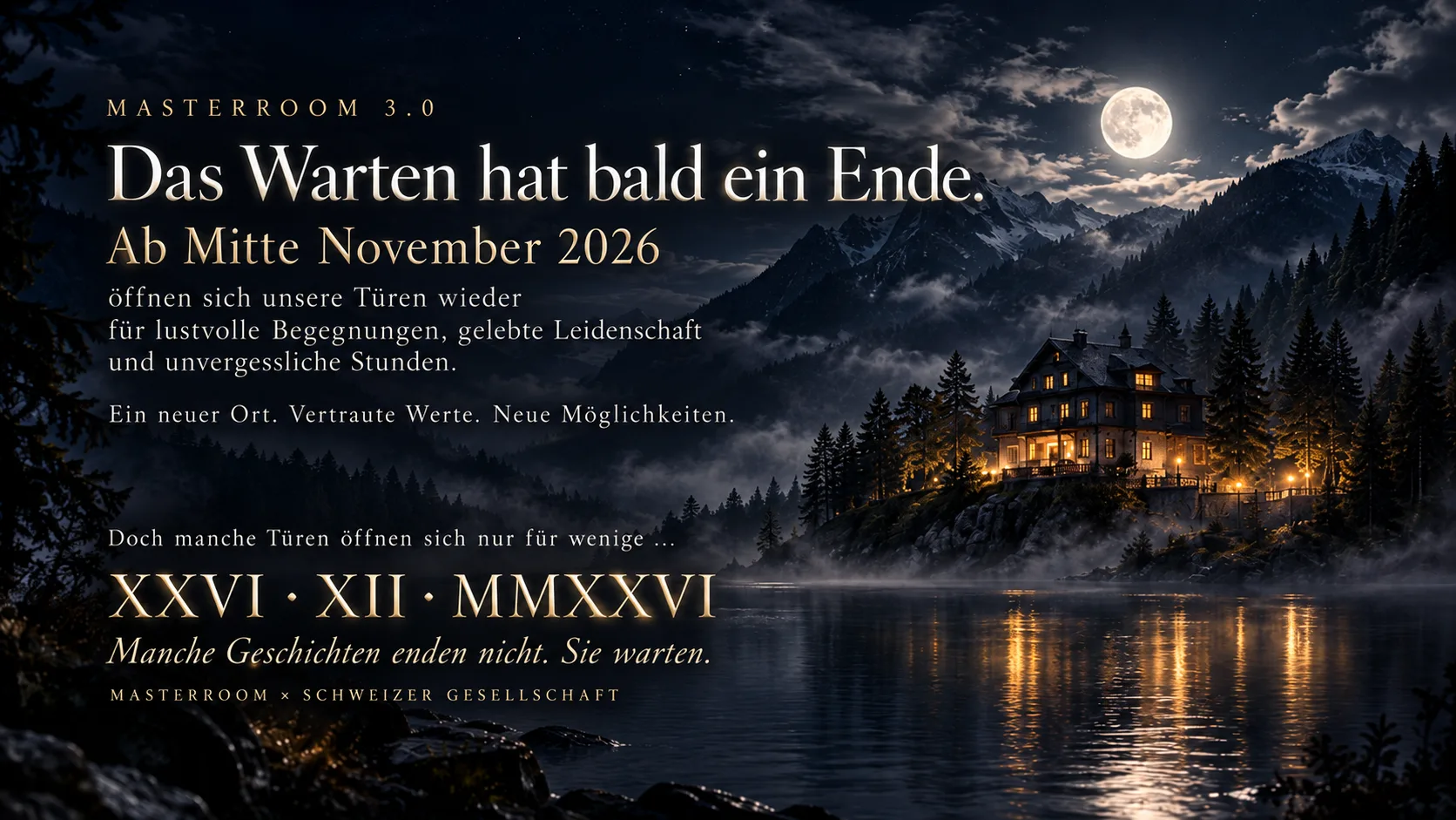 Masterroom 3.0 – Das Warten hat bald ein Ende. Ab Mitte November 2026 öffnen sich unsere Türen wieder.