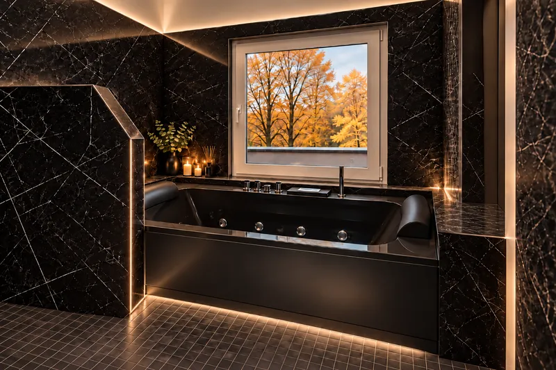 Master bathroom: whirlpool bath by the window (visualisation)